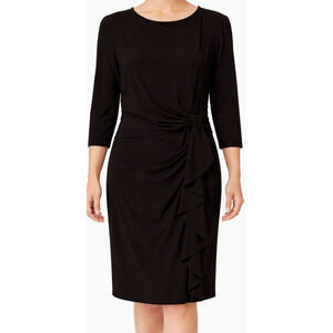 Chaps Dress Size XL Black Pull On Ruffle Faux Wrap Knee Length Career Sheath NWT